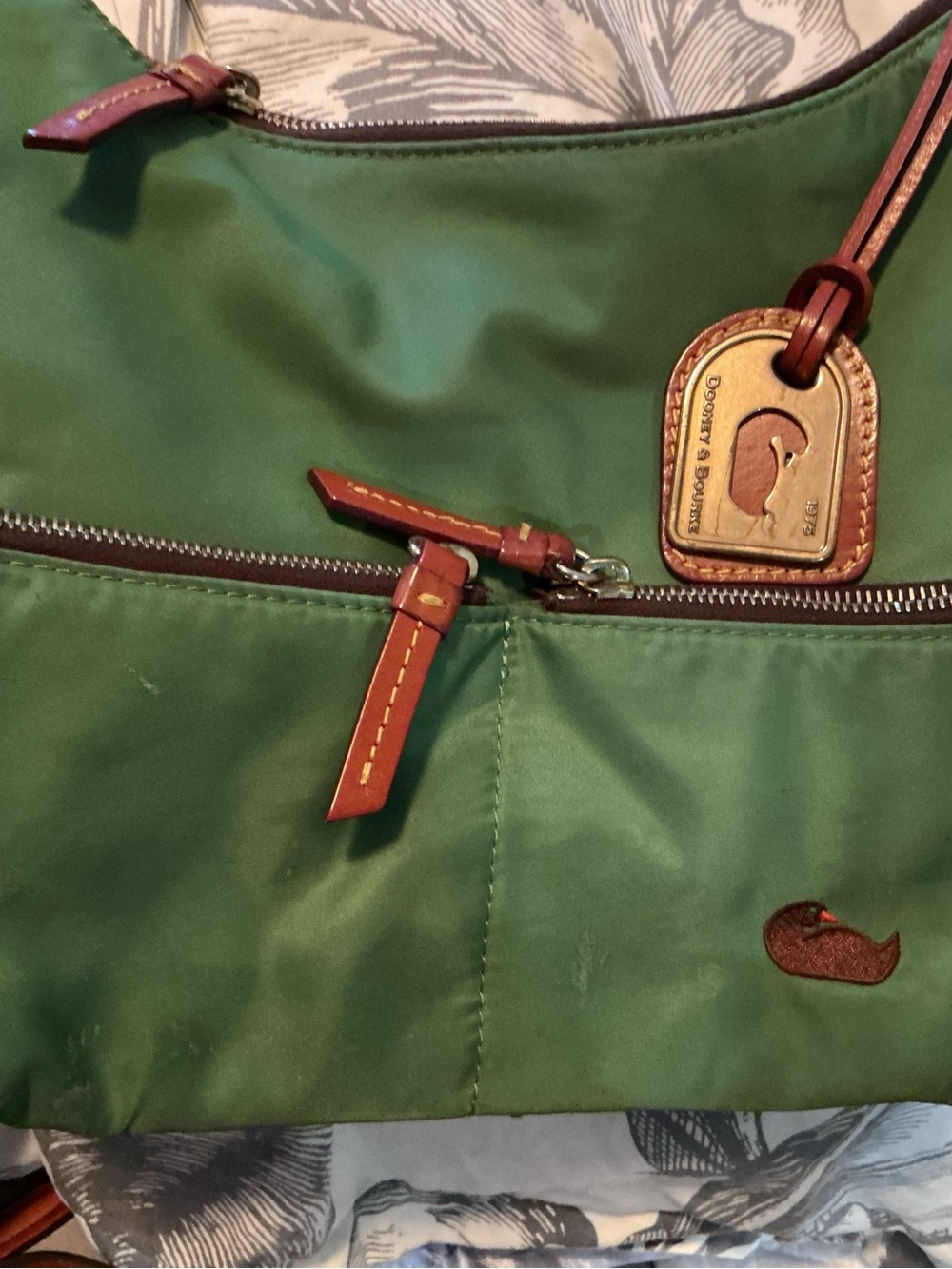 Dooney & Bourke Green Nylon Shoulder Bag with Brown Leather Trim - Picture 3 of 6